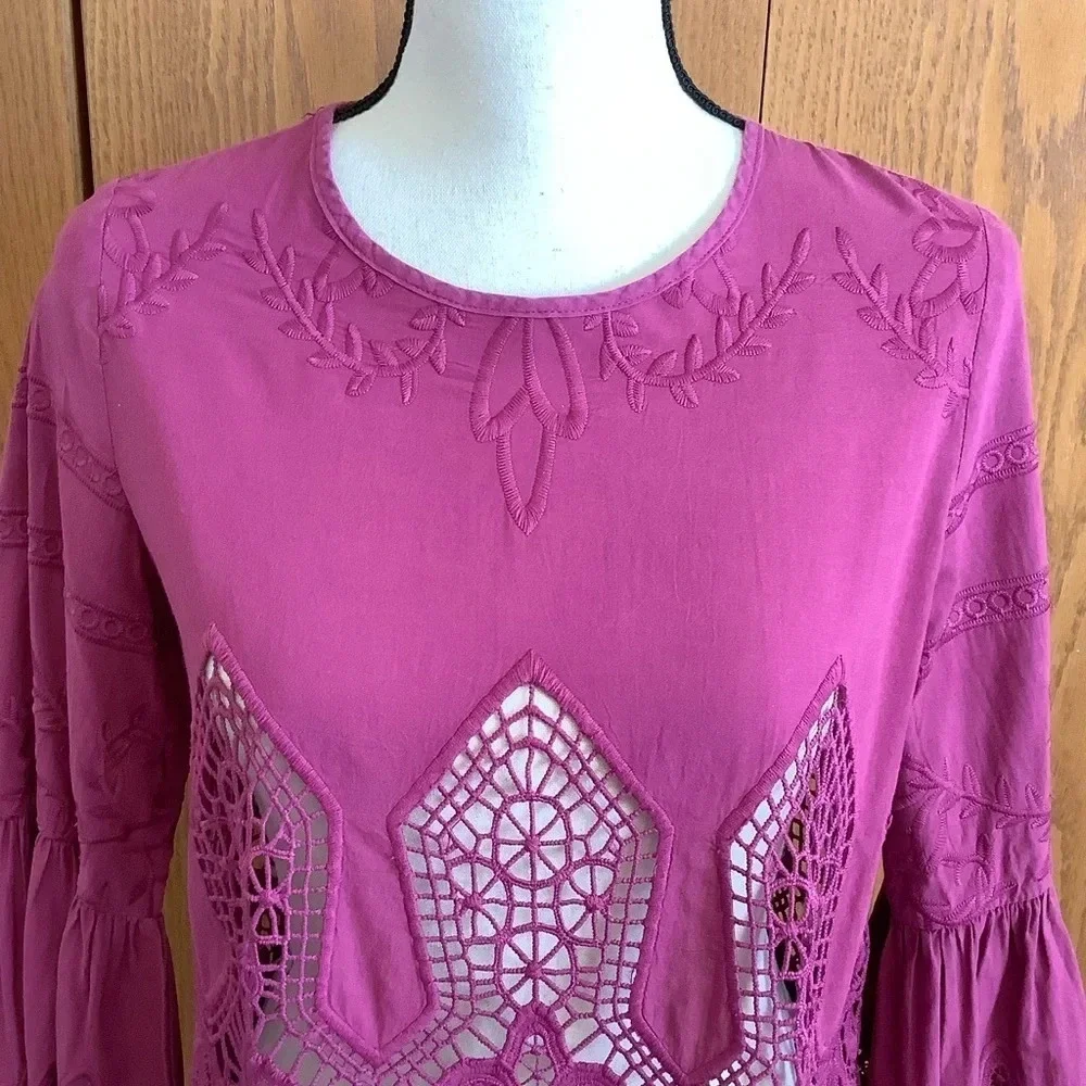 Anthropologie Chloe Oliver Plum Pink Lace Top Sz-S